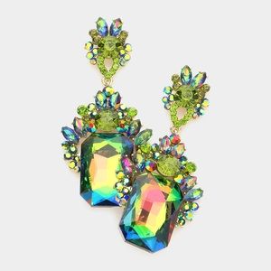 Emerald cut stone evening earrings